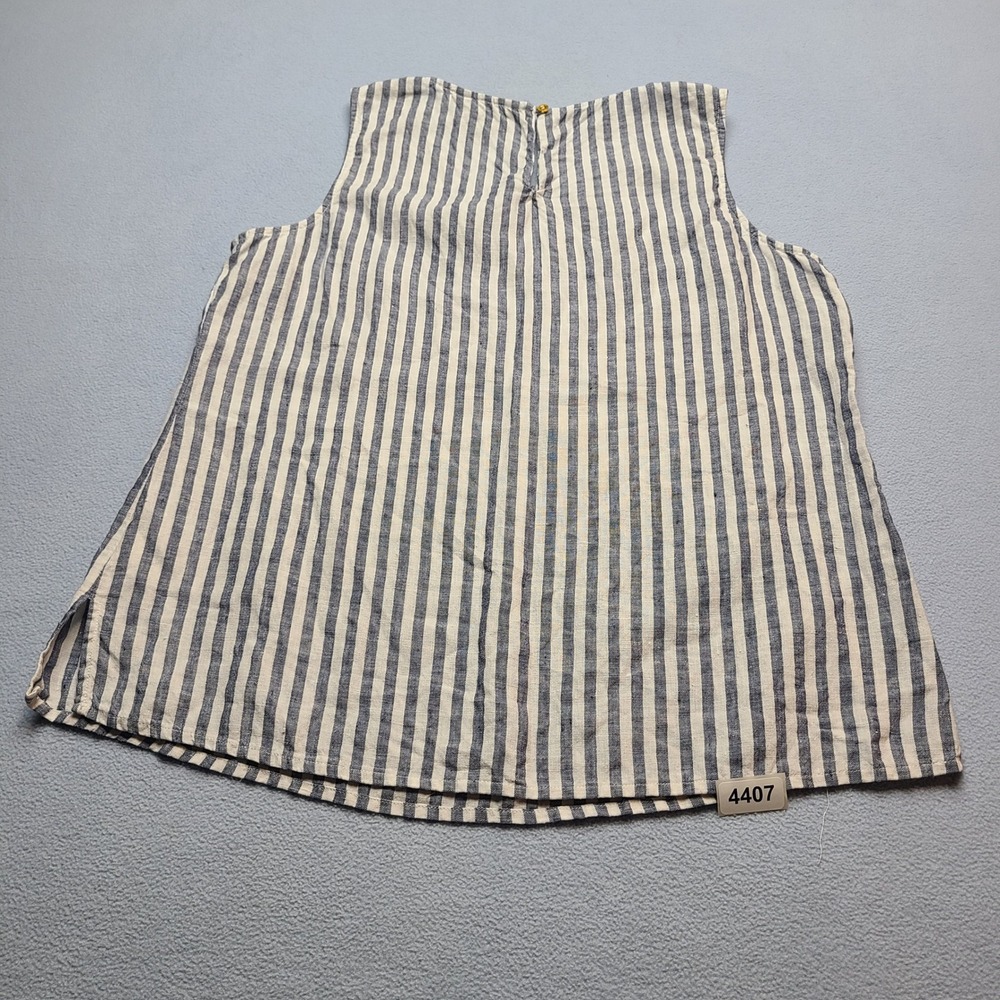 Ellen Tracy Tank Top Women Large Blue Striped Excellent Linen Sleeveless Shell - Picture 6 of 7